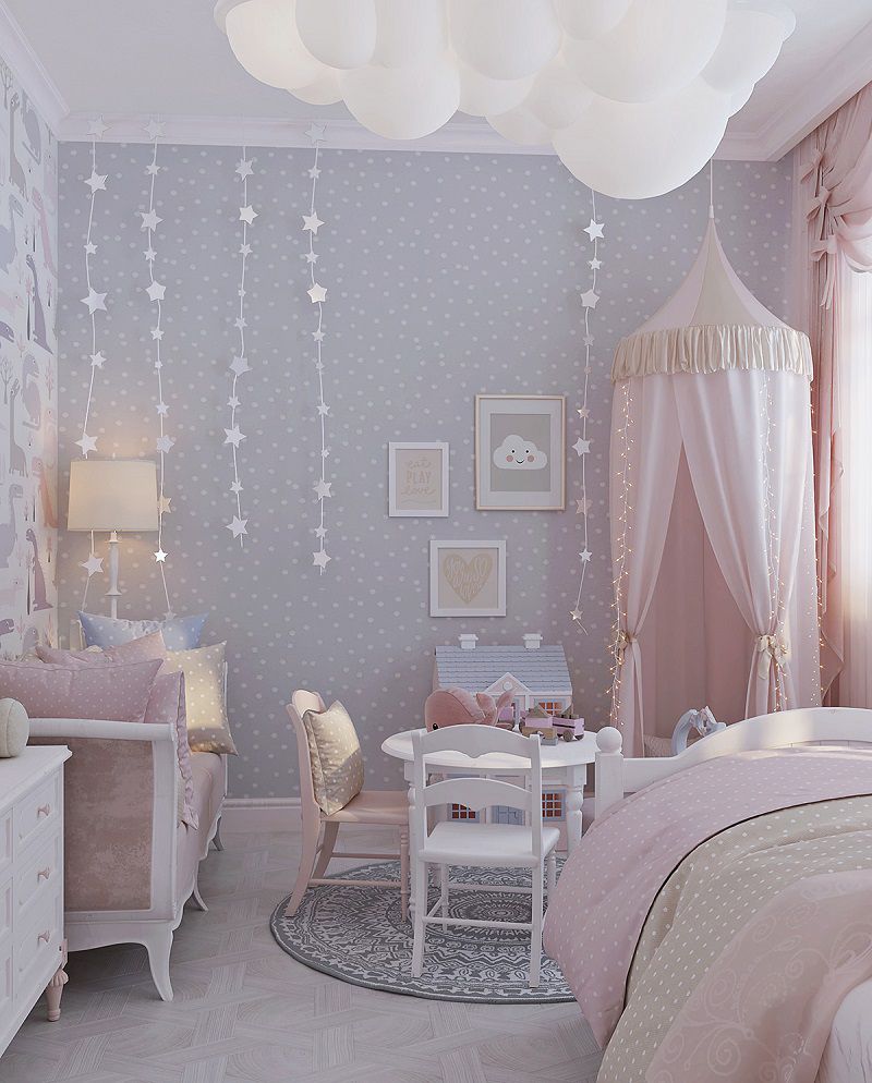 Mẫu trang trí phòng ngủ màu hồng xám