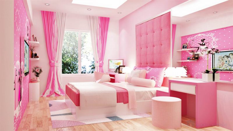 Mẫu trang trí phòng ngủ màu hồng