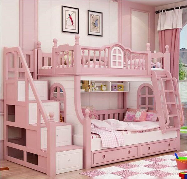 Giường tầng đôi công chúa màu hồng