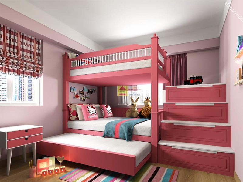 Mẫu giường tầng công chúa gỗ công nghiệp
