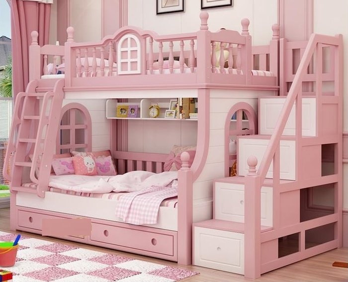 Giường tầng công chúa màu hồng