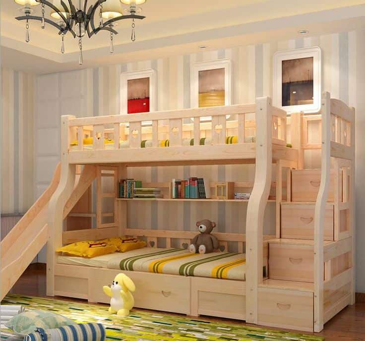 Mẫu giường tầng gỗ sồi cho cặp sinh đôi