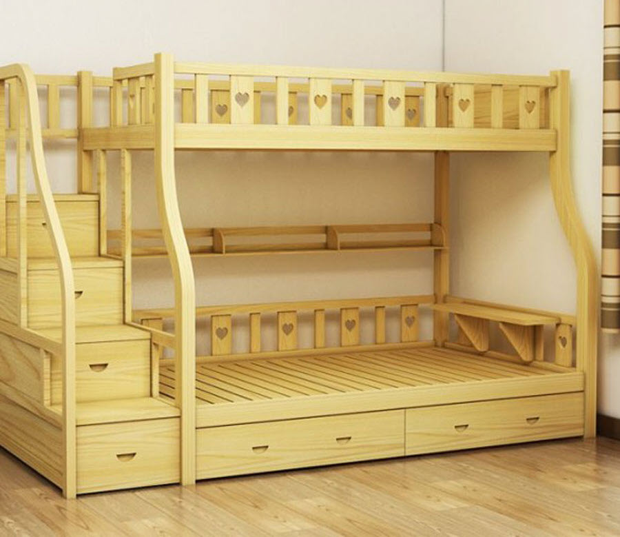 Mẫu giường tầng gỗ sồi Nga trắng đẹp