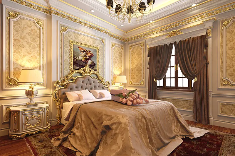 Mẫu phòng ngủ tân cổ điển màu vàng