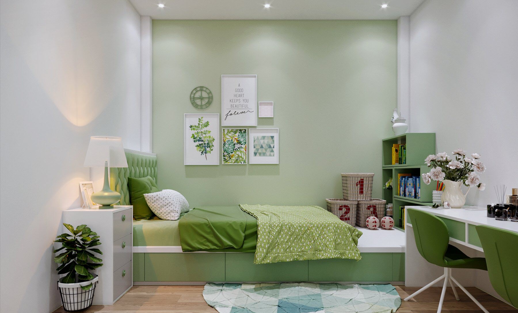 Mẫu phòng ngủ màu xanh lá đẹp nhất
