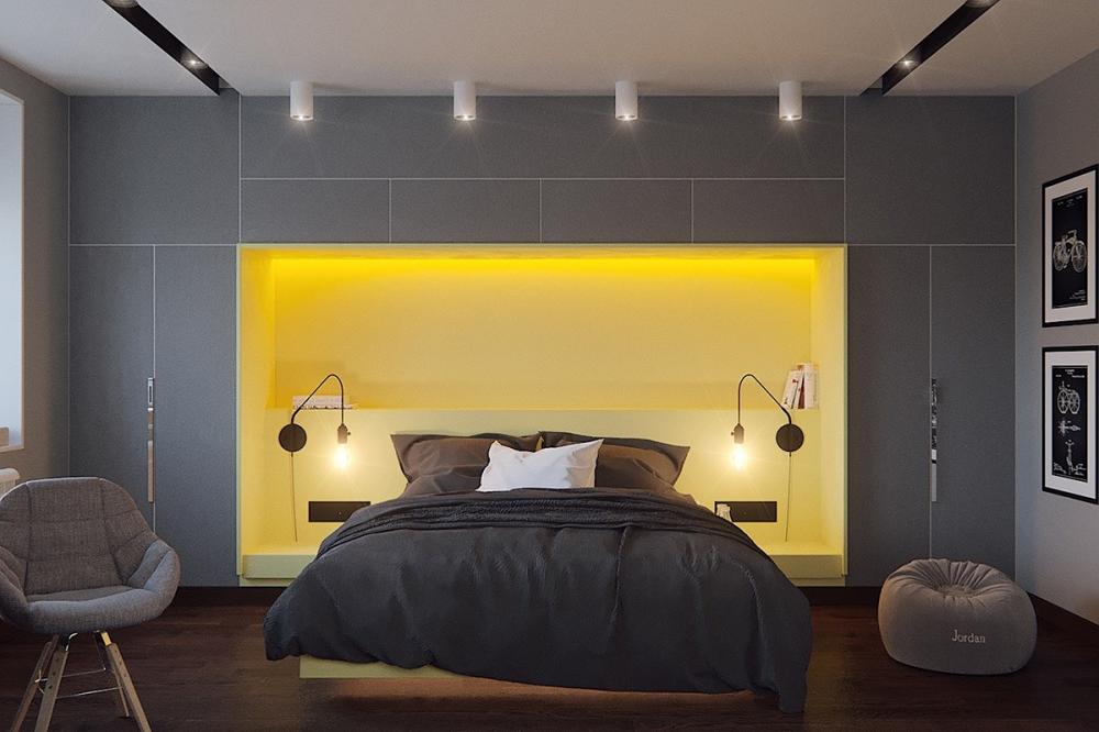Mẫu thiết kế phòng ngủ gam màu xám
