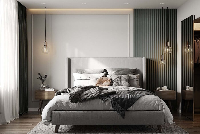 Mẫu thiết kế phòng ngủ hiện đại màu xám