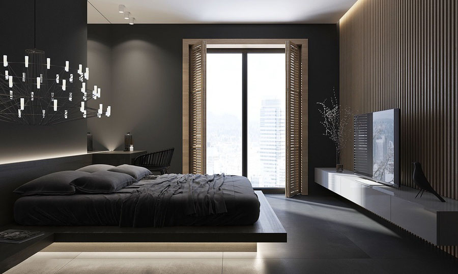 Mẫu thiết kế phòng ngủ màu xám đen