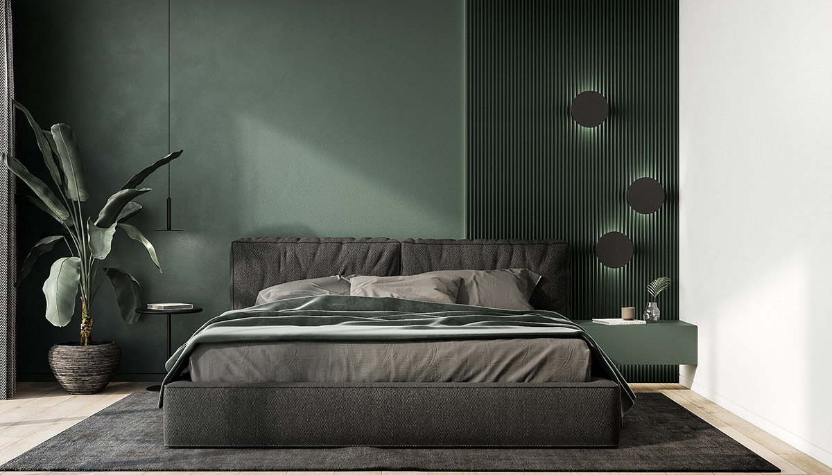 Mẫu thiết kế phòng ngủ xanh lá cực đẹp