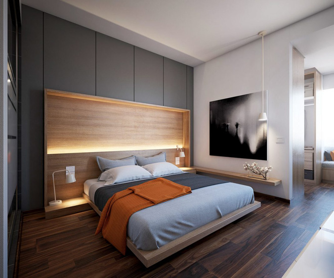 Mẫu thiết kế trang trí phòng ngủ màu xám