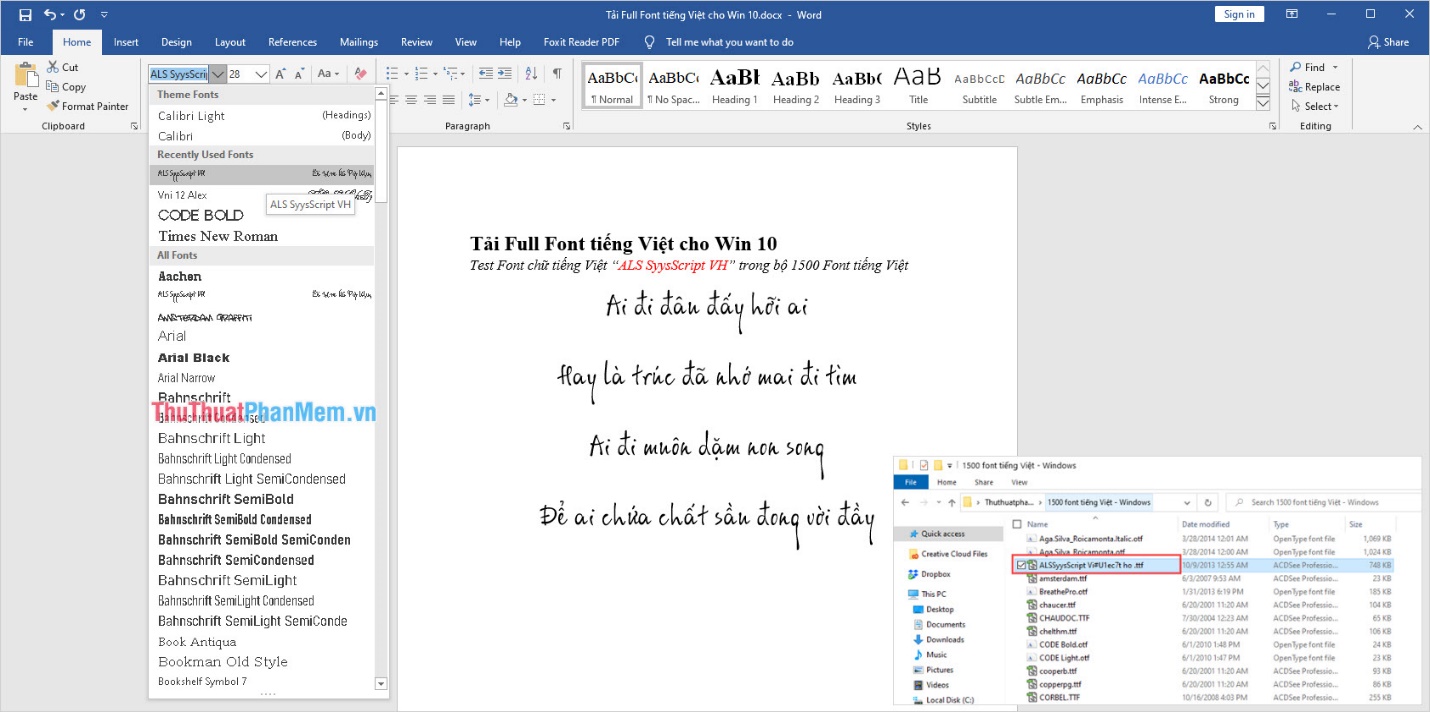 Bạn có thể sử dụng các công cụ đánh văn bản để thử nghiệm bộ Font chữ tiếng Việt vừa mới cài đặt