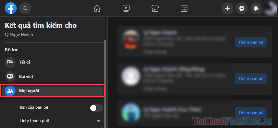 Chuyển sang tab Mọi người để xem thêm kết quả về tài khoản Facebook