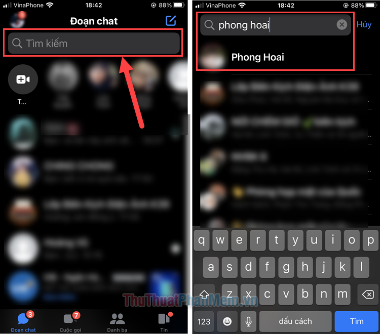Sử dụng thanh tìm kiếm của Messenger và nhập tên người bạn muốn tìm