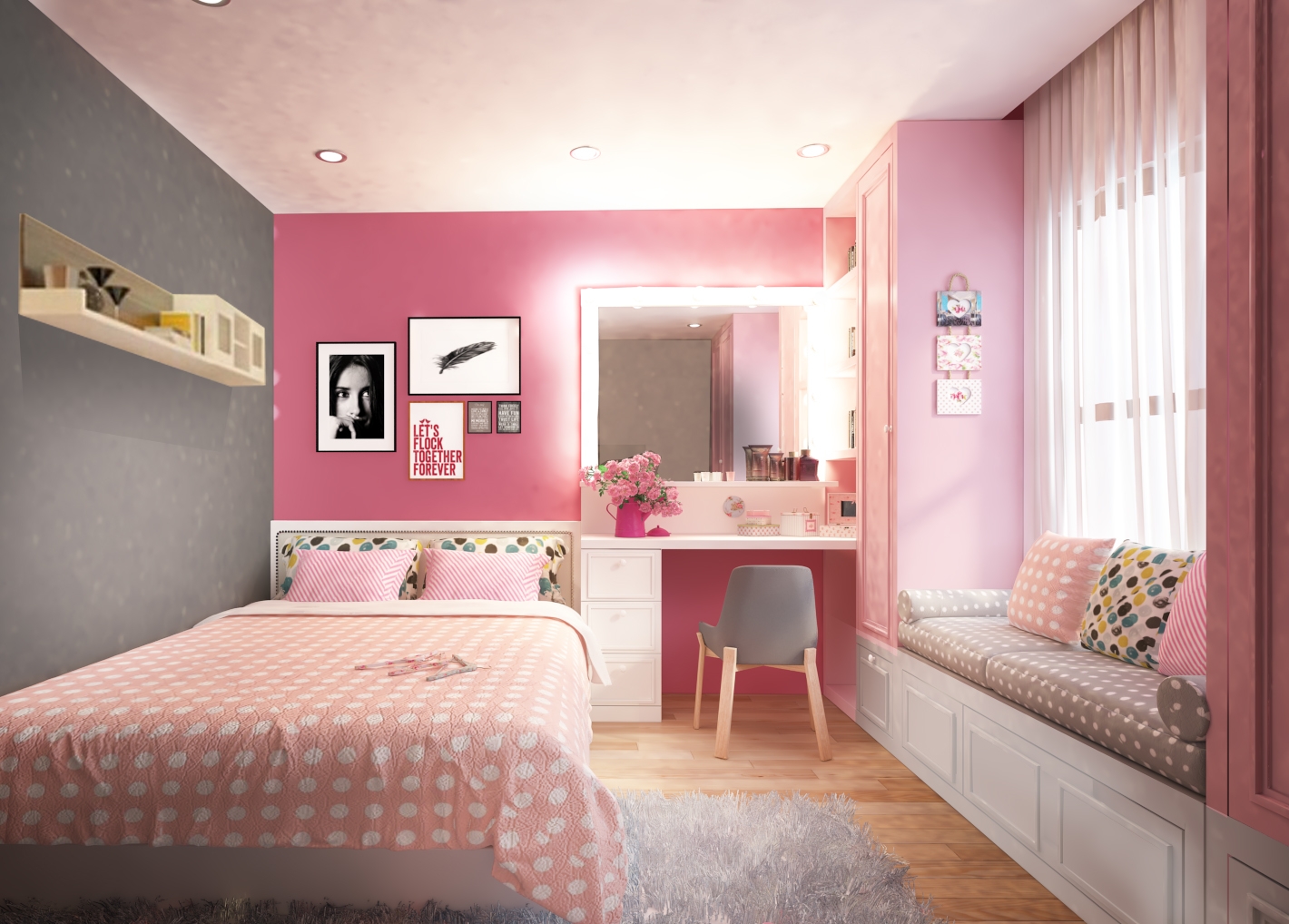 Mẫu thiết kế phòng ngủ màu hồng cho bé