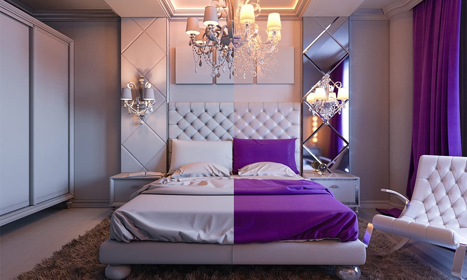 Mẫu thiết kế phòng ngủ màu tím đẹp cho nhà phố