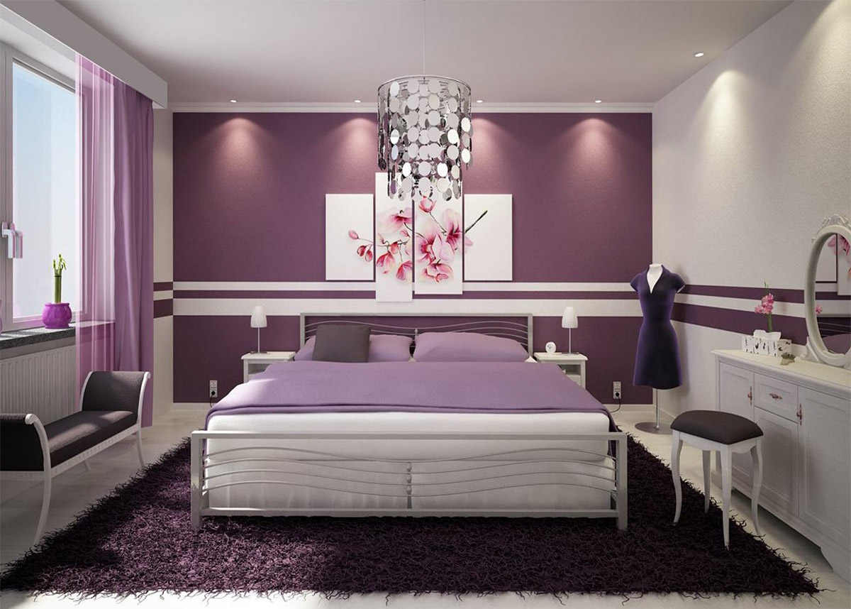 Mẫu thiết kế phòng ngủ màu tím mộng mơ đẹp