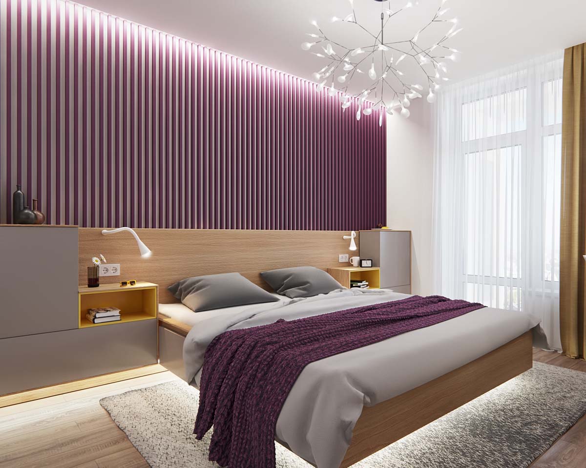 Thiết kế phòng ngủ màu tím VIP