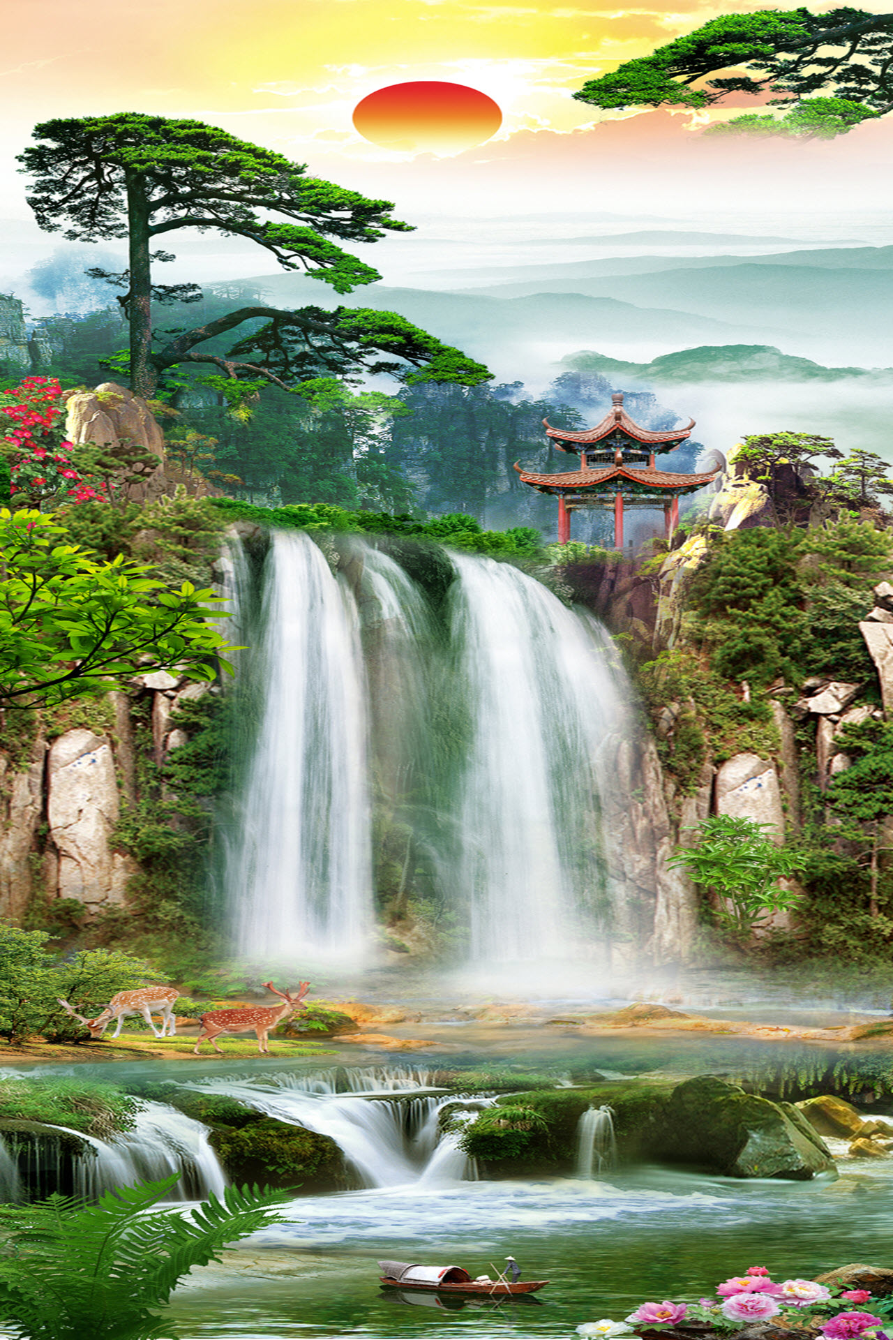 Hình nền thác nước 3D thiên nhiên đẹp cho điện thoại