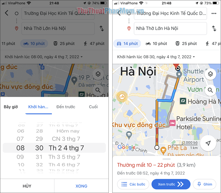 Chọn thời gian bạn muốn dự đoán và xem mật độ giao thông đã được Google Maps cập nhật lại
