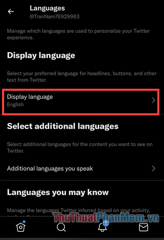 Nhấn mở mục Display language (English)