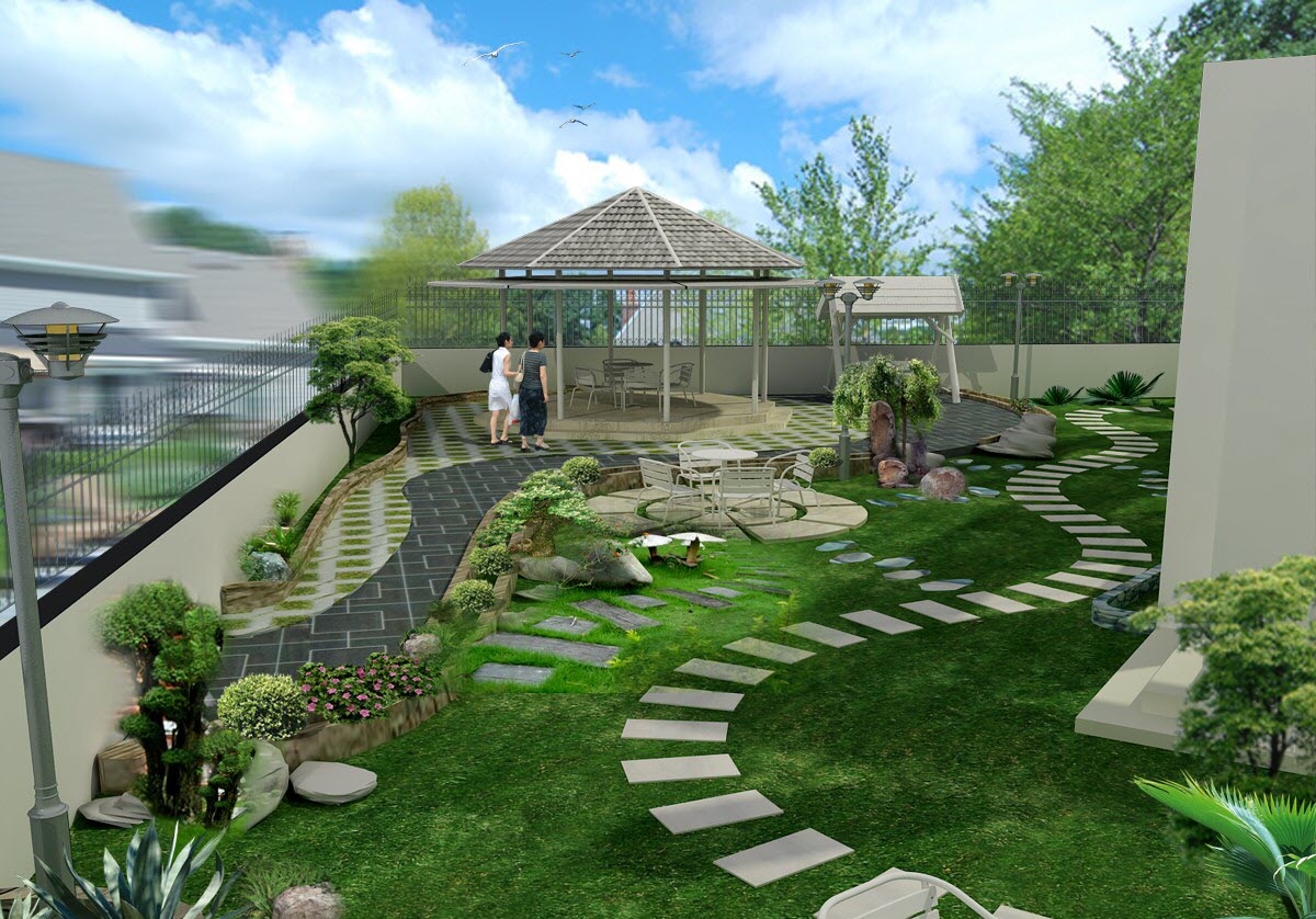 Mẫu thiết kế sân vườn xanh nhỏ