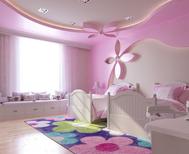 Những mẫu trần phòng ngủ bằng thạch cao cho bé gái
