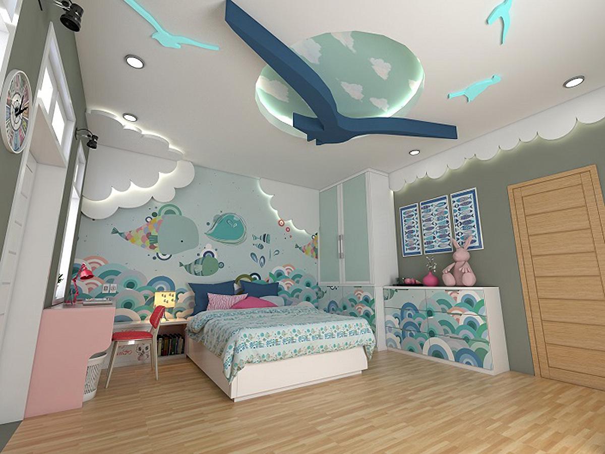 Thiết kế trần thạch cao cho phòng ngủ trẻ em