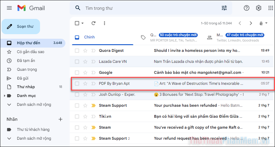 Mở một email quảng cáo