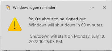 Bạn sẽ nhận được một thông báo máy tính sẽ tắt sau bao lâu