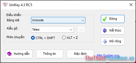 Nhấn tổ hợp phím Ctrl + Shift + F5 để mở cửa sổ Unikey