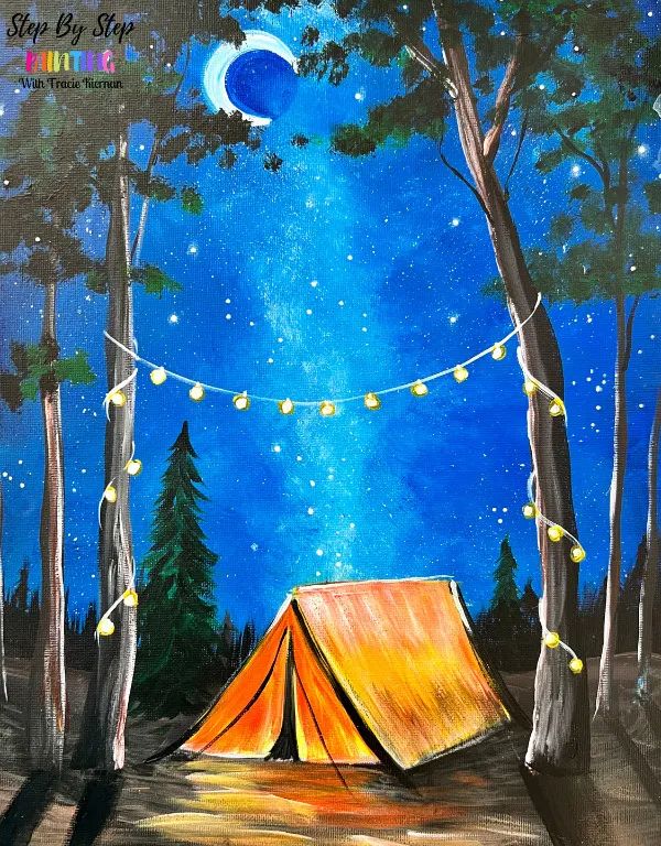 Tranh vẽ cắm trại ban đêm