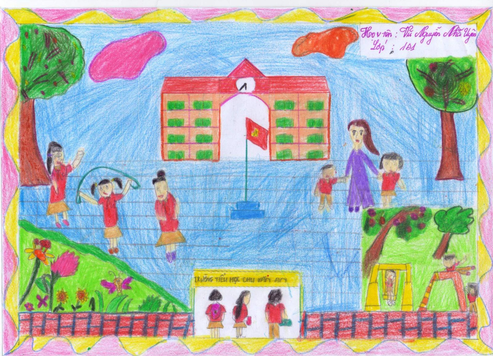 Tranh vẽ đề tài ngôi trường mơ ước của em đẹp nhất - Trường Tiểu học Trảng  Dài
