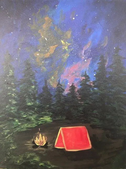 Tranh vẽ lều trại đêm đẹp