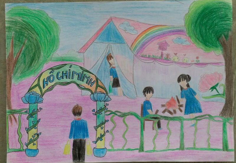 Tranh vẽ lều trại đẹp mắt của học tập sinh