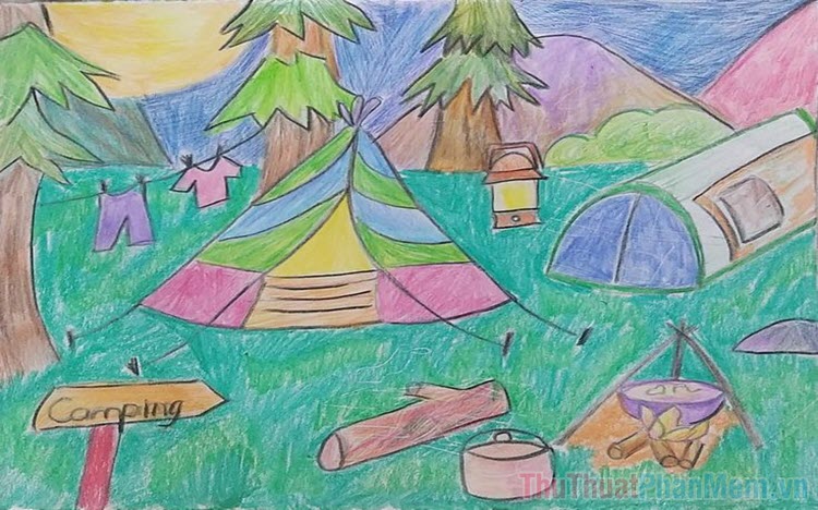 Tranh vẽ lều trại rất đẹp nhất