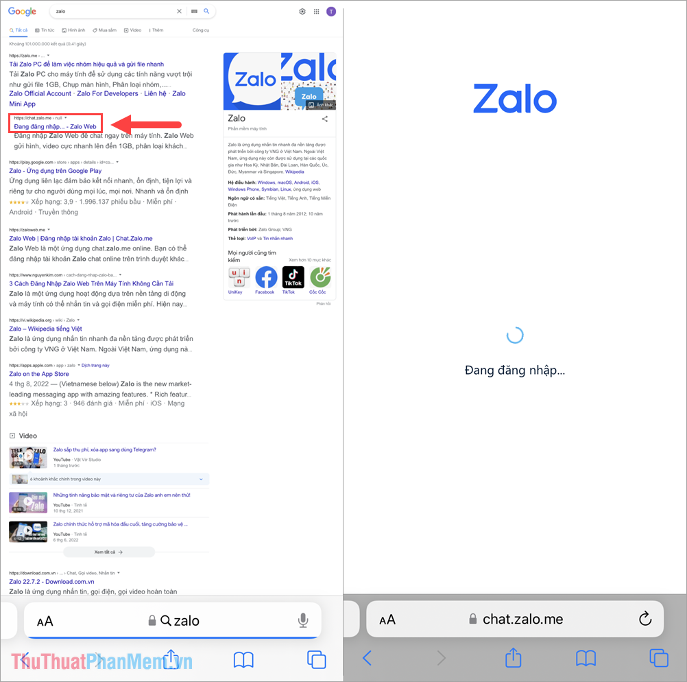 Chọn Đang đăng nhập – Zalo Web