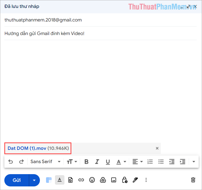 Chọn Video bạn muốn chèn vào máy tính để hệ thống Gmail tự động chuyển Video đó vào thư của bạn
