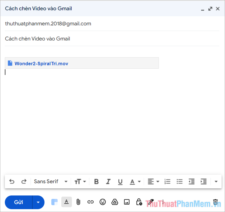 Nhấn gửi để hoàn tất việc gửi Video thông qua Gmail