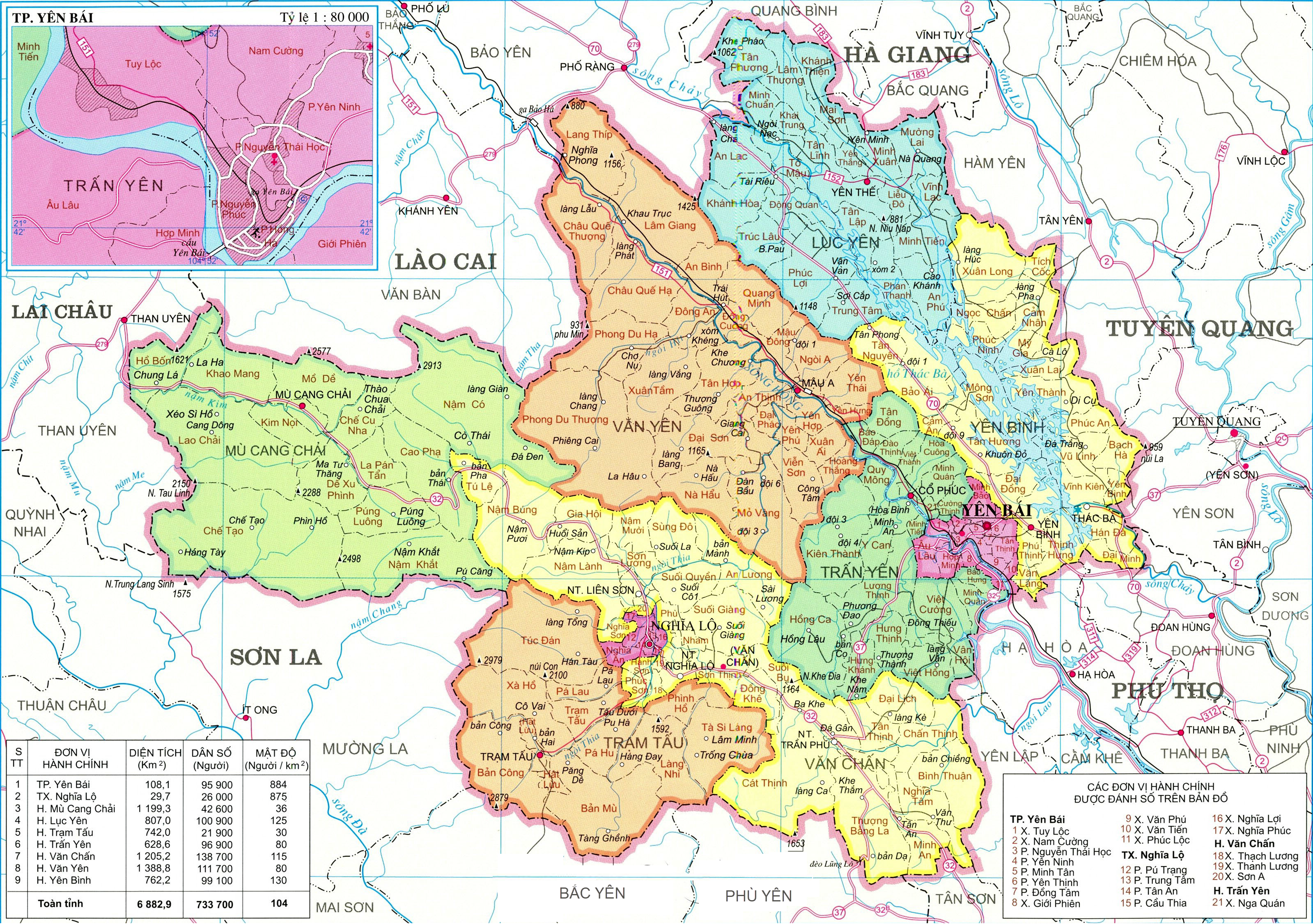 Bản đồ hành chính tỉnh Yên Bái
