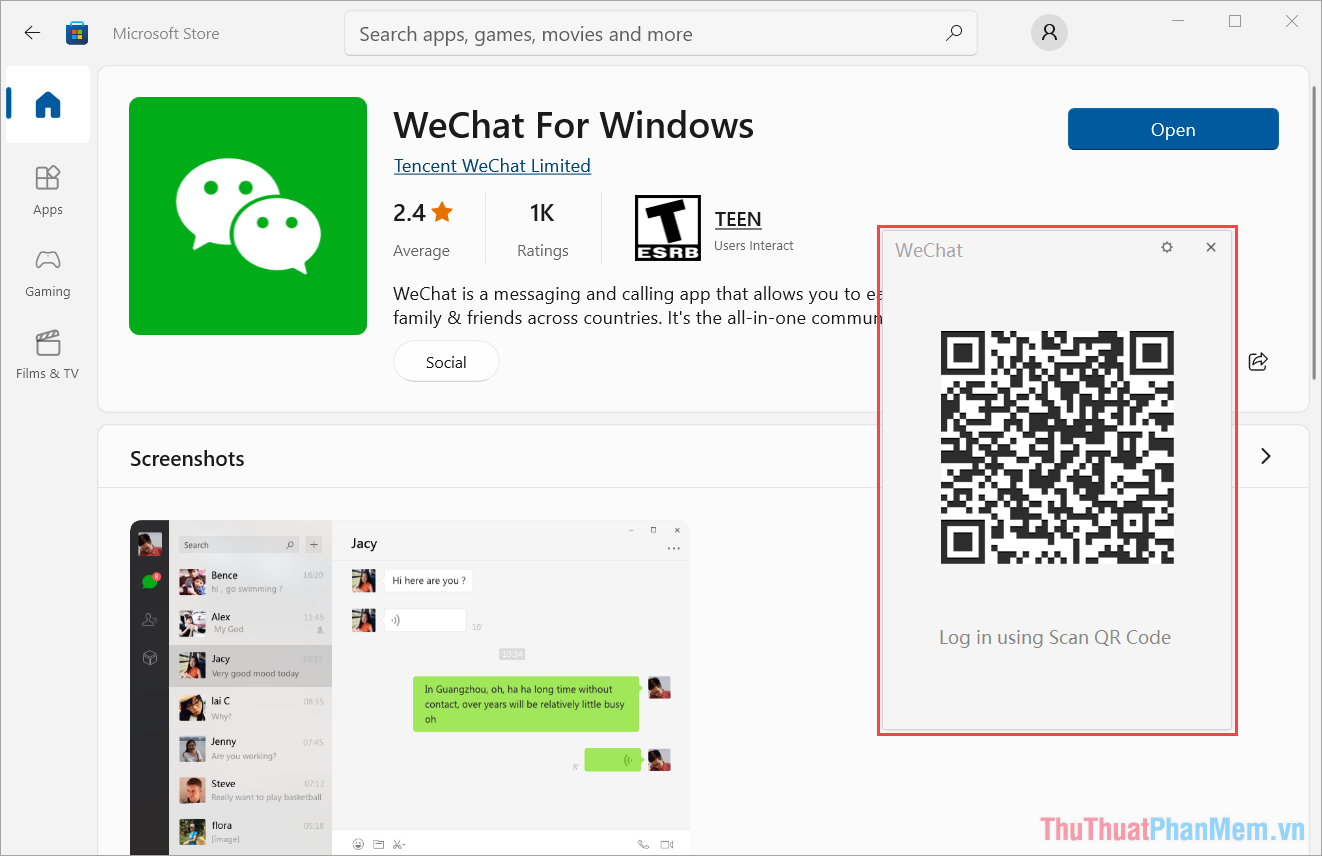 Quét mã QR trên Wechat để đăng nhập Wechat trên máy tính