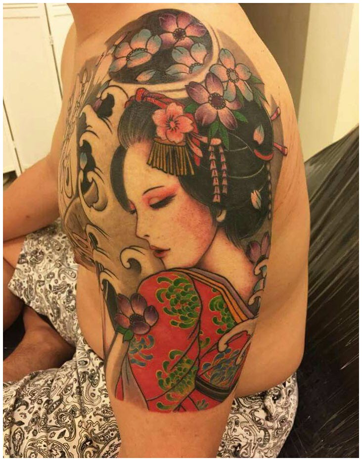 Cherry Blossom and Geisha tattoo