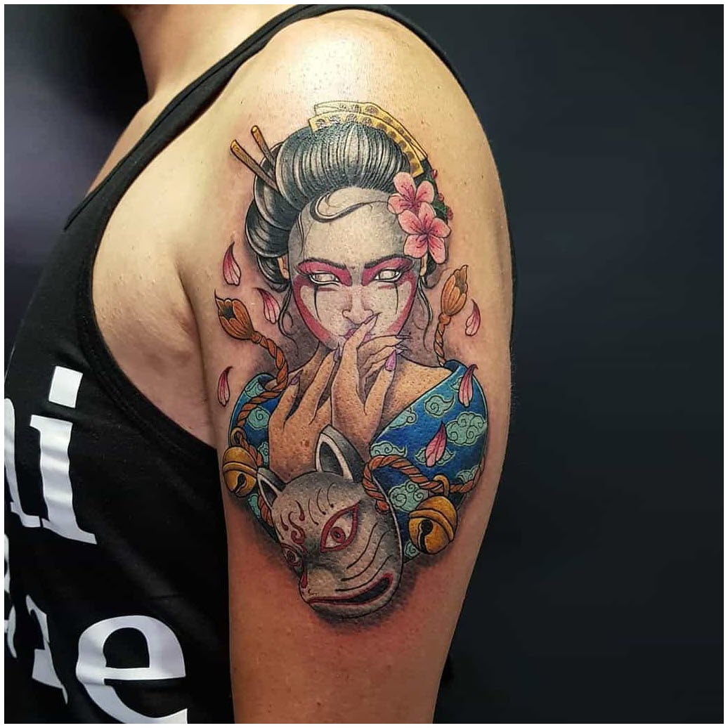 Geisha Cherry Blossom Tattoo