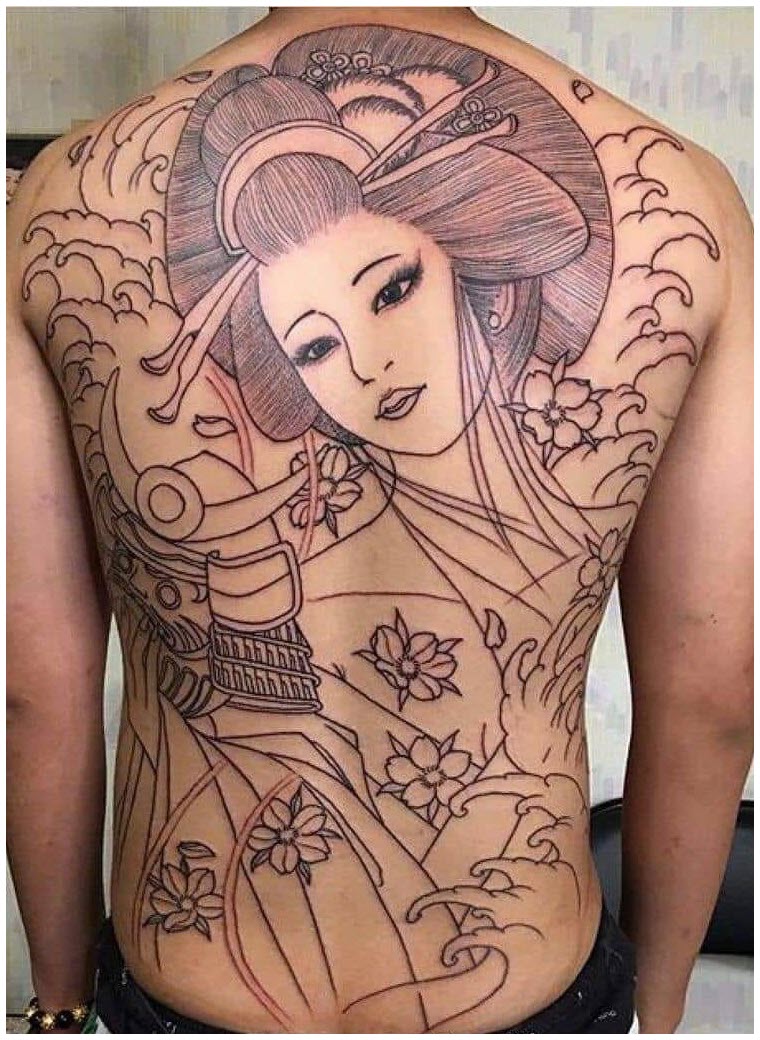 Hình xăm Geisha kín lưng