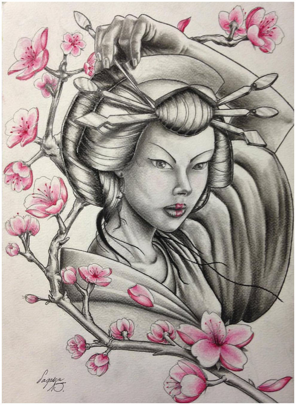 Xăm hình Geisha hoa Anh Đào