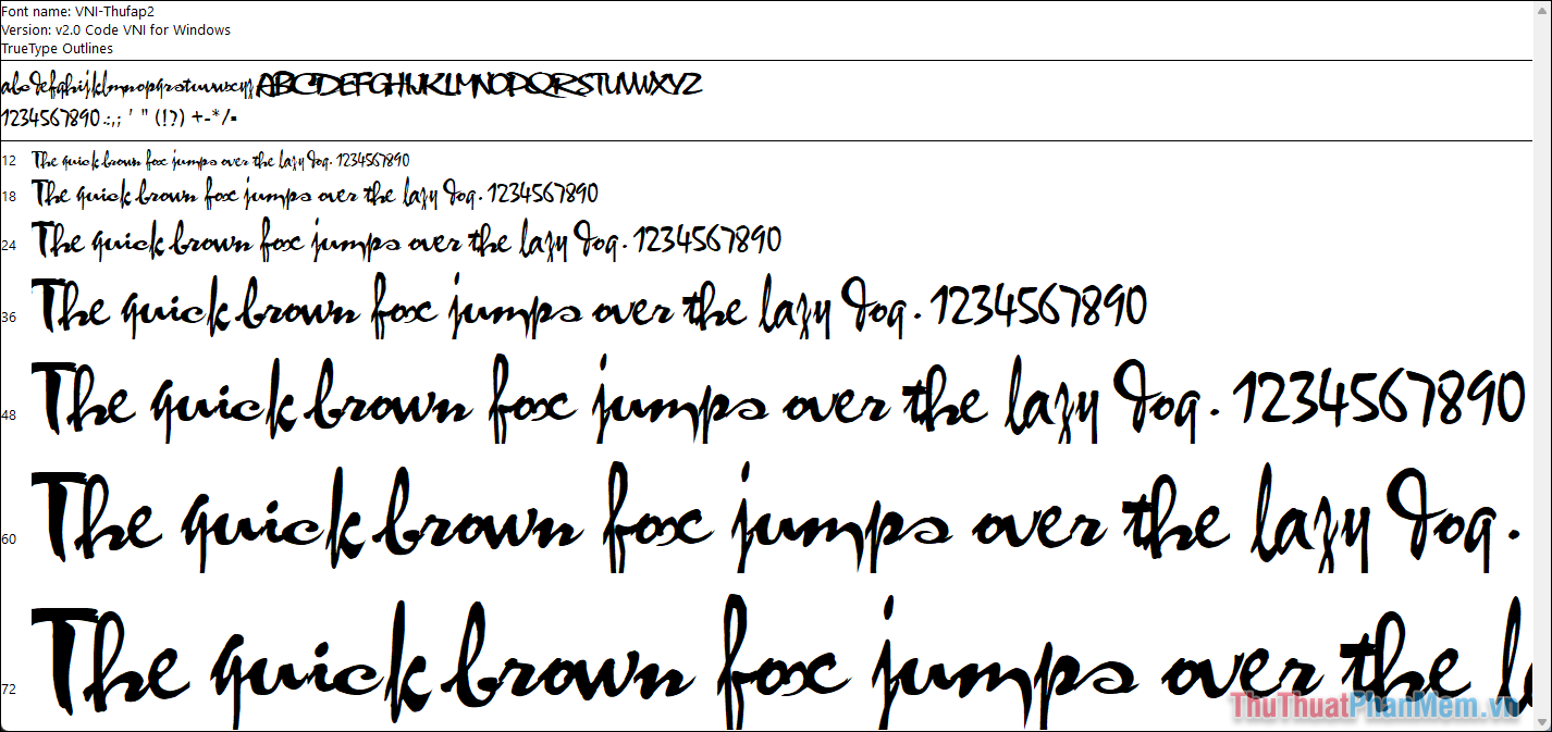 Font chữ thư pháp hiện đại VNI-Thufap2