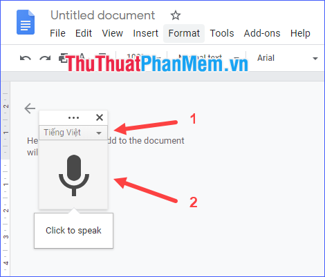 Chọn ngôn ngữ là tiếng Việt rồi click vào biểu tượng micro để bắt đầu thu âm giọng nói