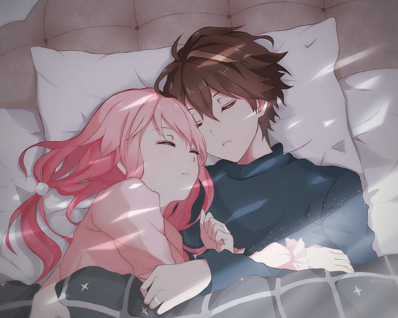 Ảnh anime ôm người yêu đi ngủ lãng mạn