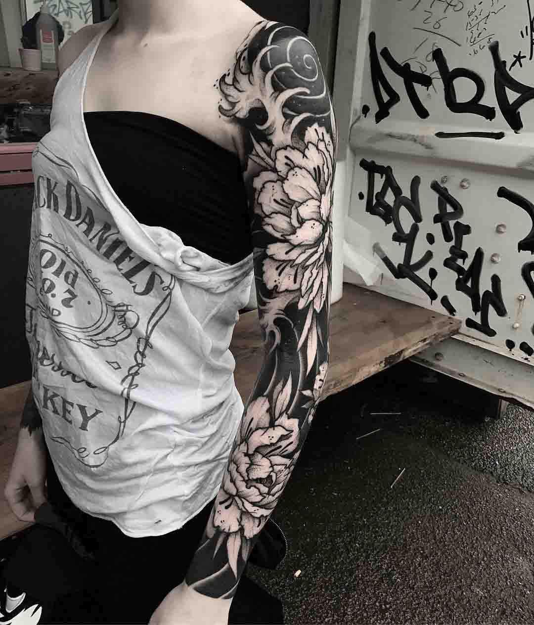 Mẫu tattoo full tay trắng đen đẹp nhất