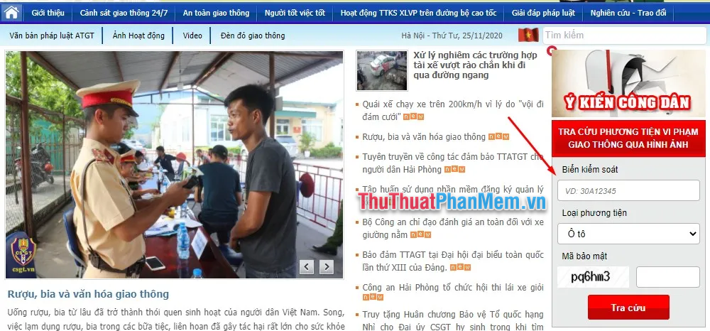 Bước 1 Bạn có thể tiến hành truy cập vào website của Cục Cảnh sát giao thông Việt Nam